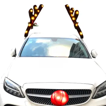 Božič Avto Dekoracijo Dobave Plišastih Sequins Elk Ogledalo Rep Rogovja Nos Avtomobila Božič Antler Kritje Avto Rogovi X2V6