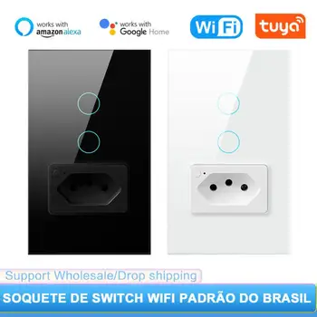 Brazilija Standard WiFi Stikalo Tuya Domače Vtičnice 4X2 Steklena Plošča, Brezžični Daljinski Avtomatizacije Modul Stikalo deluje Alexa Google