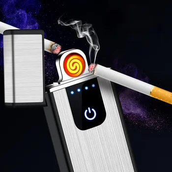 Brušene Kovine za ponovno Polnjenje Cigaret Ogrevanje Žice Lažji USB Polnilne Windproof Lažji Kajenje Dodatki, Darilo za Moške