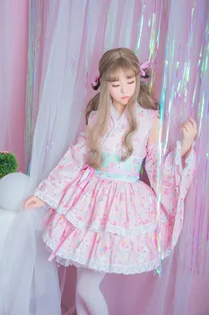 Cvet poroko sweet lolita obleko letnik čipke bowknot srčkan tiskanje princesa čajanka obleko kawaii dekle loli cosplay