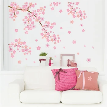 Cvetenje Sakura Cvetlični Drevo Stenske Nalepke Za Spalnice, Dnevna Soba Dekor Diy Pastorala Steno Stensko Umetnosti Doma Nalepke Pvc Plakat