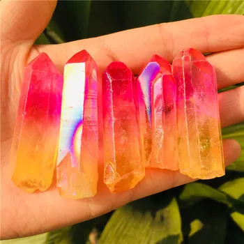 Debelo Electroplated barvi Titana Aura Lemurian Semena Quartz Crystal Točke Kamni Vzorec Naravnih Kvarčni Kristali