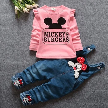 Disney Baby Toddler Dekleta Suspender Hlače+Vrh 2 Kos Oblačila, Ki Določa Otroci, Otroci, Oblačila, Obleke Mickey Kostum 1-4 Let