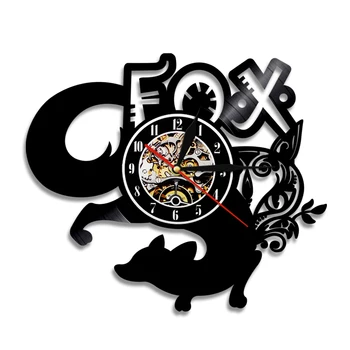 Divje Živali Elegantno Fox Vinil Zapis Stenske Ure Sodoben Design, Dom Dekor Gozd Fox Tiho Uro, Ki Visi Watch Dekorativni