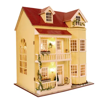 DIY Velika Pravljica Villa Lesene Lutke Miniaturni S Pohištvom Komplet za Sestavljanje Igrače za Otroke Dekle Darilo za Rojstni dan Casa