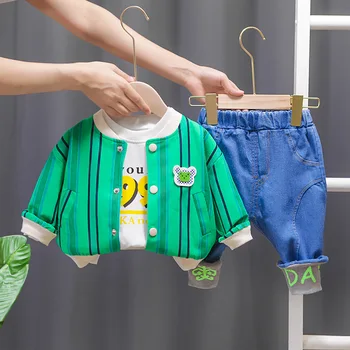 Dojenček Fant Obleke Obleke Jeseni Lep Baby Girl Boy Kompleti Oblačil Otrok Suknjič+T-shirt+Jeans Pomlad Otroški Modni Določa