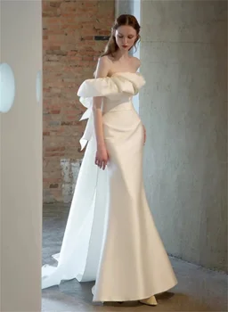 Elegantni Mehki Saten Dolžina Tal Poročne Obleke 2021 Kratek Rokav Poročne Obleke Tulec Poročni Obleki Vestidos De Novia