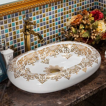 Evropa slog kitajski Jingdezhen Umetnosti Števec Vrh keramika, kopalnica, umivalnik keramični bazen keramični umivalnik moderne ovalne, kopalnica, umivalnik