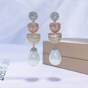 EYER prišlekov Luksuzni tri barve kaplja vode pearl tassel modni uhani visijo za ženske svate dating nakit