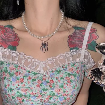 Goth Spide biserna ogrlica za ženske emo ogrlica za najstniške egirl y2k nakit grunge aestheticunusual edinstven nakit 2021