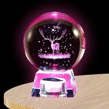 Gravirano Steklo Svetu Z Night Light Crystal Ornament Miniaturni Jelenov Doma Dekor Božični Okraski, Dodatki Področju