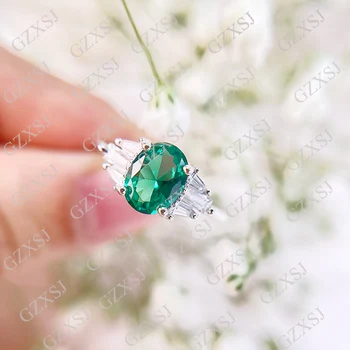 GZXSJG Smaragdno Gemstone Obroči za Ženske Trdna 925 Sterling Srebrni Prstan za Poroko Posla Nevesta Diamond Fine Nakit