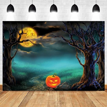 Happy Halloween Ozadje Luna Podružnice Gozd Pumpkin Lantern Fotografija Ozadje Foto Studio Vinil Photophone Photozone