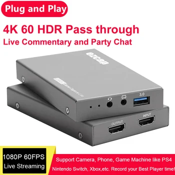 HD 4K 60fps HDR Skozi HDMI USB 3.0 Igro Capture Card Video Snemanje Box Live Streaming 3.5 mm, MIKROFON Gamepad Avdio Vhod