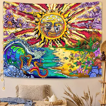 Hipi Mandala Tarot Tapiserija Steni Visi Boho Umetnosti Preprogo Sun Moon Cvetlični Gob Lobanje Čarovnice Soba Dekor Estetske Blanke