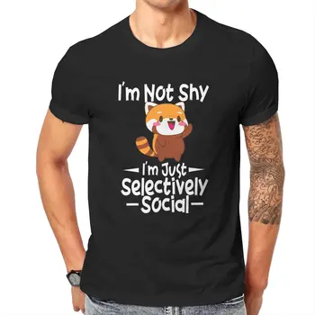 Hipster Sramežljiv, Rdeči Panda T-Shirt Moški Bombaž Majica nisem Plašen, jaz sem Samo Selektivno Socialne Kratek Rokav Tees Darilo za Rojstni dan Oblačila