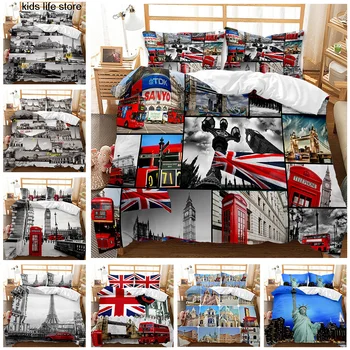 Jack Unije Urbane Krajine Rjuhe Kritje Nastavite Britansko Zastavo London Traku Dekorativni 2/3 Delni Posteljni Set Z Prevleke