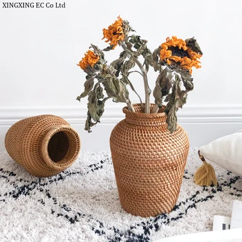 Japonski Slog Ročno Rattan Flowerware Keramični Mali Vaza Doma Cvetlični Aranžma Pribor Dnevna Soba Pisarniško Pohištvo