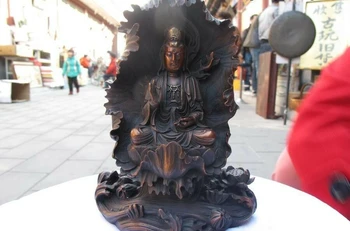 Kitajski lepe Rdeče Bronasto si Jugu Morje Kwan-Yin Bodhisattva Kip Bude