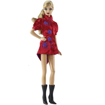 Kitajski Slog Rdeče Cvetlični Vrh za Barbie Lutka Obleko Zimske Obleke Plašč, Jakno Obleko 1/6 BJD Pribor Otroci Playhouse DIY Igrača