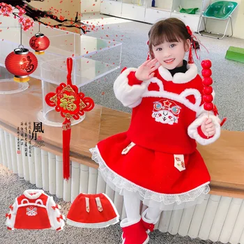 Kitajsko Novo Leto Oblačila, Obleko Dekle Hanfu Kitajski-Slog 2022 Novo Zgosti Otrok Tang Obleko s Tradicionalno Obleko Zimsko