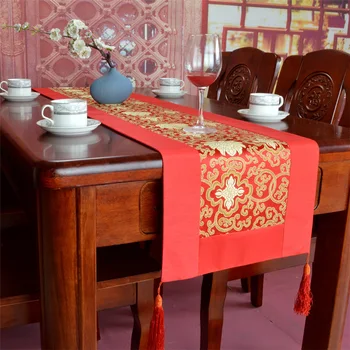 Klasični Kitajski Slog Rdečo Vezenino Cvet Namizni Tekač Ptic Zmaj Tabela Zastavo Dekoracijo za Jedilno Mizo z Rese