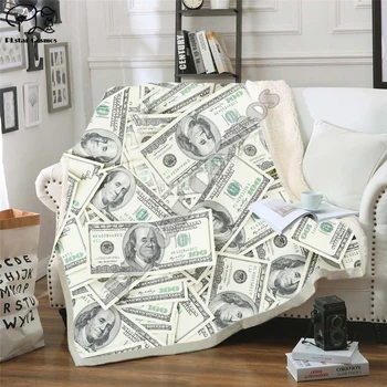 Kul dolarjev denarja 3D tiskanih Sherpa odejo kavč kavč odeja kritje potnih posteljnina izvoz žamet plišastih metanje volne odeja 002