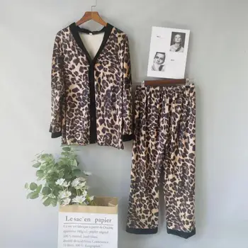 Leopard Velur, Homewear Proti-Vrat Sleepwear 2PCS Pižamo bo Ustrezala Intimno Perilo Toplo Priložnostne Pižame Jeseni Nova Pasja Spanja Set