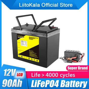 LiitoKala 12V 90Ah LiFePO4 Baterije 12.8 V Litijeve Baterije 3000 Ciklov Za RV Avtodomi Golf Voziček Off-Road Off-grid Sončne Veter