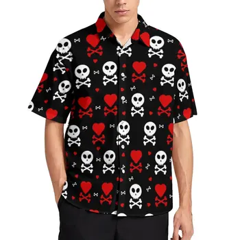 Lobanja Srca Rokavi Moški Smešno Crossbones Priložnostne Majice Hawaiian Grafični Bluze Kratek Rokav Vintage Oversize Ideja Za Darilo