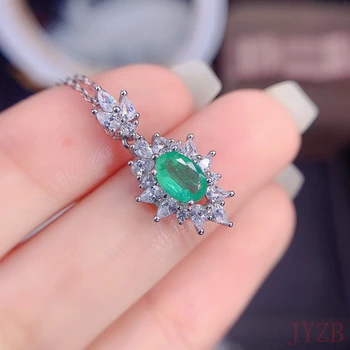 Luksuzni Nov Butik Nakit Obesek Naravnih 925 srebro Naravnih Kolumbijski smaragdno open-loop Ženske preprosto pošljete ogrlica