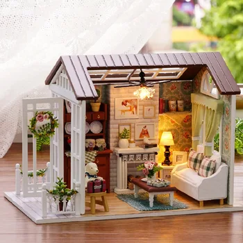 Lutka Hiša Miniaturni DIY Lutke S Pohištvo, Lesene Hiše, Igrače Za Otroke Darilo Srečni Časi