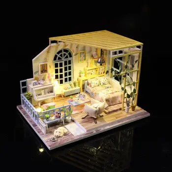 Lutka Hiša Pohištvo Diy 3D Lesene Miniaturas Zbrati Lutke Igrače za Otroke, Darila za Rojstni dan