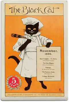 Luč Pritisnite Black Cat Letnik Plakat c. 1896 (12x18 Aluminija Steni Znak, Stenski Dekor Pripravljen, da Visi)