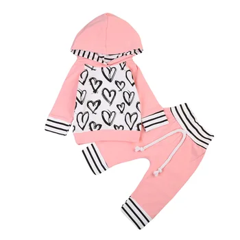 Malčka Otrok Baby Girl Obleke Hooded T-shirt Vrhovi +Dolge Hlače Obleko Nastavite 0-3T