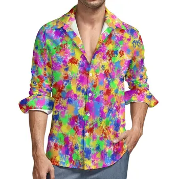 Mavrica Neon Barve Majico Pomlad Povzetek Splash Priložnostne Majice Človek Kul Bluze Z Dolgimi Rokavi Vzorec Ulica Slog Vrhovi Plus Velikost
