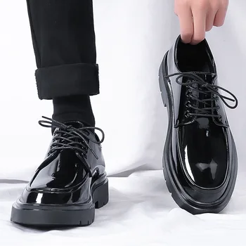 mens moda poroka stranka obleko črni trend platforma čevlji gospod lakasto usnje oxfords čevelj dihanje obutev chaussure