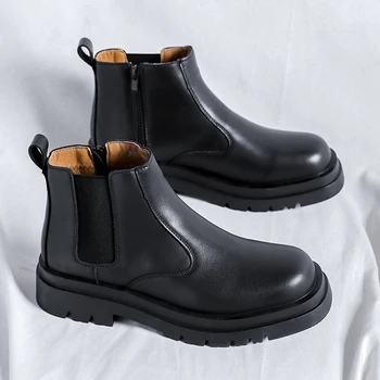 mens priložnostne chelsea škornji pravega usnja čevlji poslovnih urad obleko kavboj platformo boot pomlad jesen gleženj botas masculinas