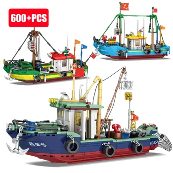Mesto Ribiško Ladjo Plovila Trawlboat Gradnike Modela Piratske Ladje Sea Fisher Številke MOC Igrače za Otroke, Otroci Darilo za Rojstni dan