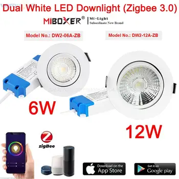 Miboxer Zigbee 3.0 Dvojno Bela LED Downlight DW2-06A-ZB 6W / DW2-12A-ZB 12W Okrogle Stropne Luči AC100~240V LED Panel lučka
