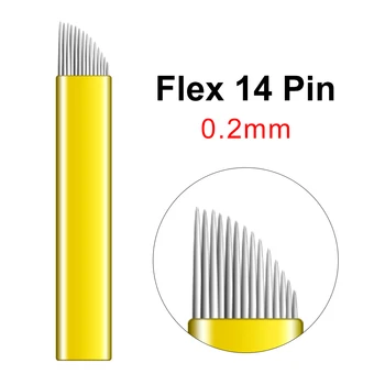 Microblading Obrvi Iglo Micropigmentation Flex 14 F Pin Izjemno Tanek 0,2 mm 100 kozarcev za Enkratno uporabo Rumene Pol-Stalna Iglo