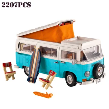 MOC Serije T2 Camping Car Gradnik Modela Sestavljeni RV Združljiv 10279 Otrok DIY Izobraževalne Igrače Darilo za Rojstni dan