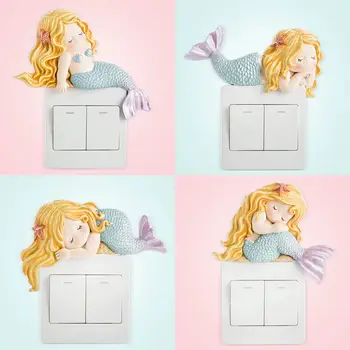 Morska deklica stikalo nalepke, stenske nalepke doma creative 3D stereo vtičnico nalepke zaščitni rokav spalnica stikalo za dekoracijo