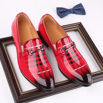 Moški Čevlji Formalno Obleko Čevlje Masculino Usnje rdeče Elegantno Luksuzno Obleko, Čevlje Oblikovalca Moške Priložnostne Urad Loafers