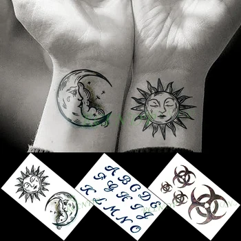 Nepremočljiva Začasni Tattoo Nalepke biokemične simbol sonca, lune črka mala tatto flash tattoo ponaredek tetovaže za ženske, moške otrok