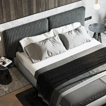 Nordijska ins luksuzni krpo posteljo houndstooth preprosta sodoben spalnico 1,8 m zakonsko posteljo minimalističen italijanski postelja