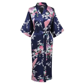 Nov Prihod Mornarsko Modra Ženske Rajon Kimono Yukata Obleke Družico Poroko Haljo Nightgown Sleepwear Cvet S M L XL XXL XXXL ZS06