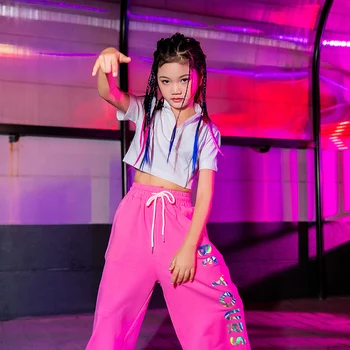 Nova Dekleta Jazz Dance Obleko Otrok Street Dance Praksi Beli Vrhovi Roza Hlače Otroci Hip-Hop Stopnji Uspešnosti Kostume DQL5407
