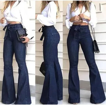 Nove ženske hlače, visoka vitka mikro-elastične čipke-up sežgati hlače široke noge jeans hlače ženske