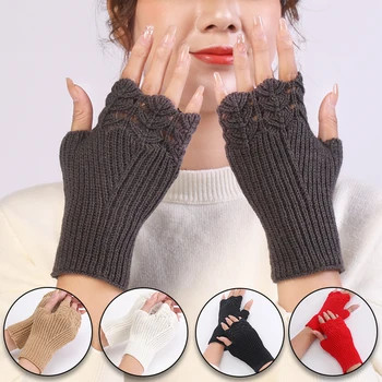 Nove Ženske Zimske Rokavice brez Tople Mehke Volne, Pletene Rokavice Elegantne Zapestje Roka Roko Pol Prsta Elastične Kratke Rokavice